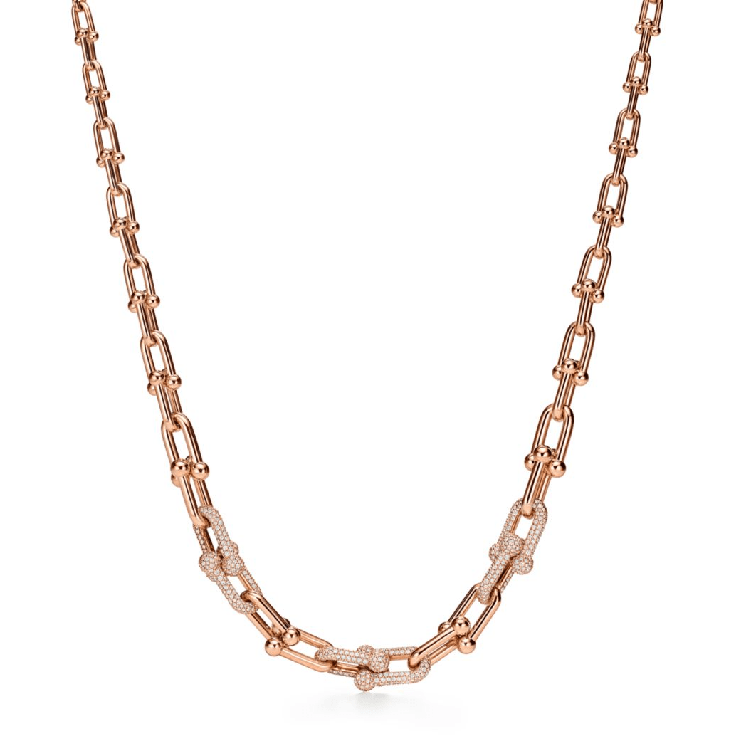 [Resenly Jewelry]HARDWEAR GRADUATED LINK NECKLACE ROSE GOLD WITH PAVE DIAMONDS
