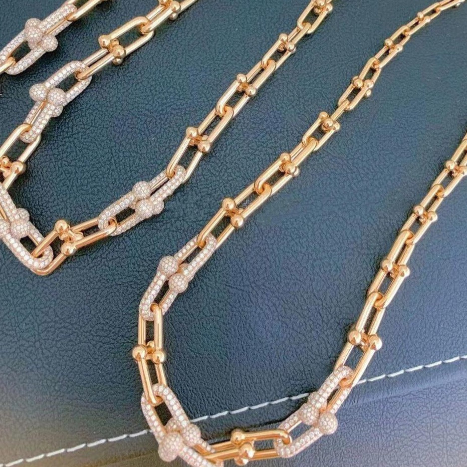 [Resenly Jewelry]HARDWEAR GRADUATED LINK NECKLACE ROSE GOLD WITH PAVE DIAMONDS