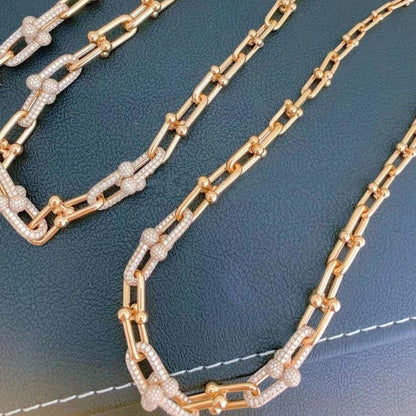 [Resenly Jewelry]HARDWEAR GRADUATED LINK NECKLACE ROSE GOLD WITH PAVE DIAMONDS