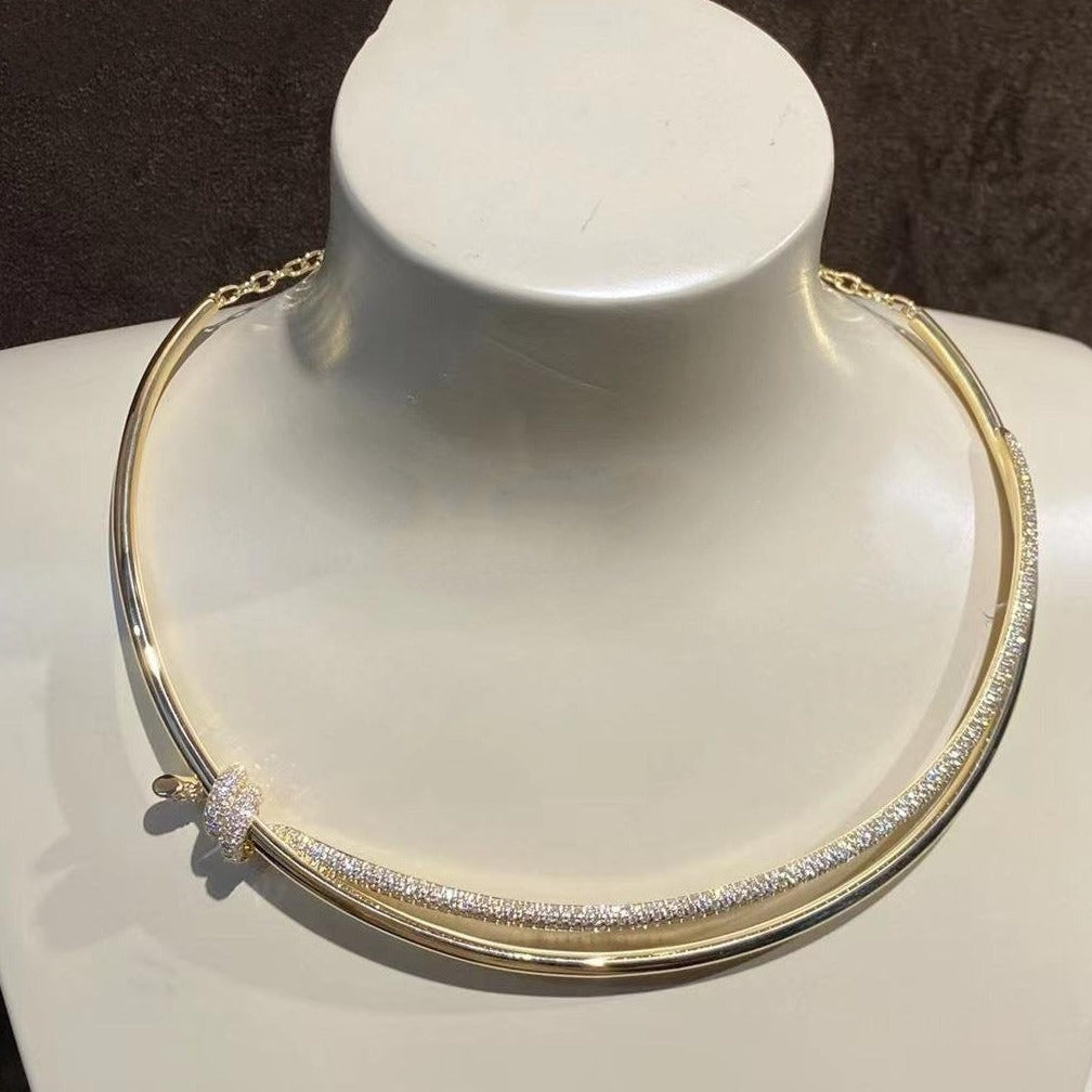 [Resenly Jewelry]KNOT DOUBLE ROW NECKLACE IN YELLOW GOLD WITH DIAMONDS