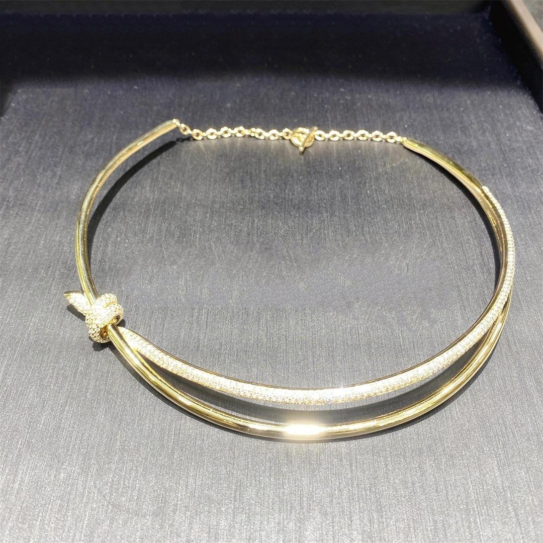 [Resenly Jewelry]KNOT DOUBLE ROW NECKLACE IN YELLOW GOLD WITH DIAMONDS