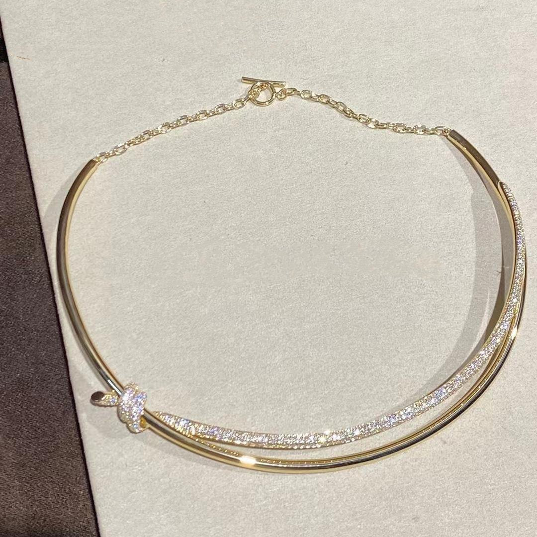 [Resenly Jewelry]KNOT DOUBLE ROW NECKLACE IN YELLOW GOLD WITH DIAMONDS