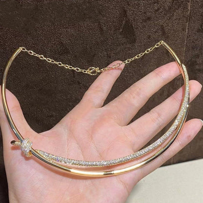 [Resenly Jewelry]KNOT DOUBLE ROW NECKLACE IN YELLOW GOLD WITH DIAMONDS