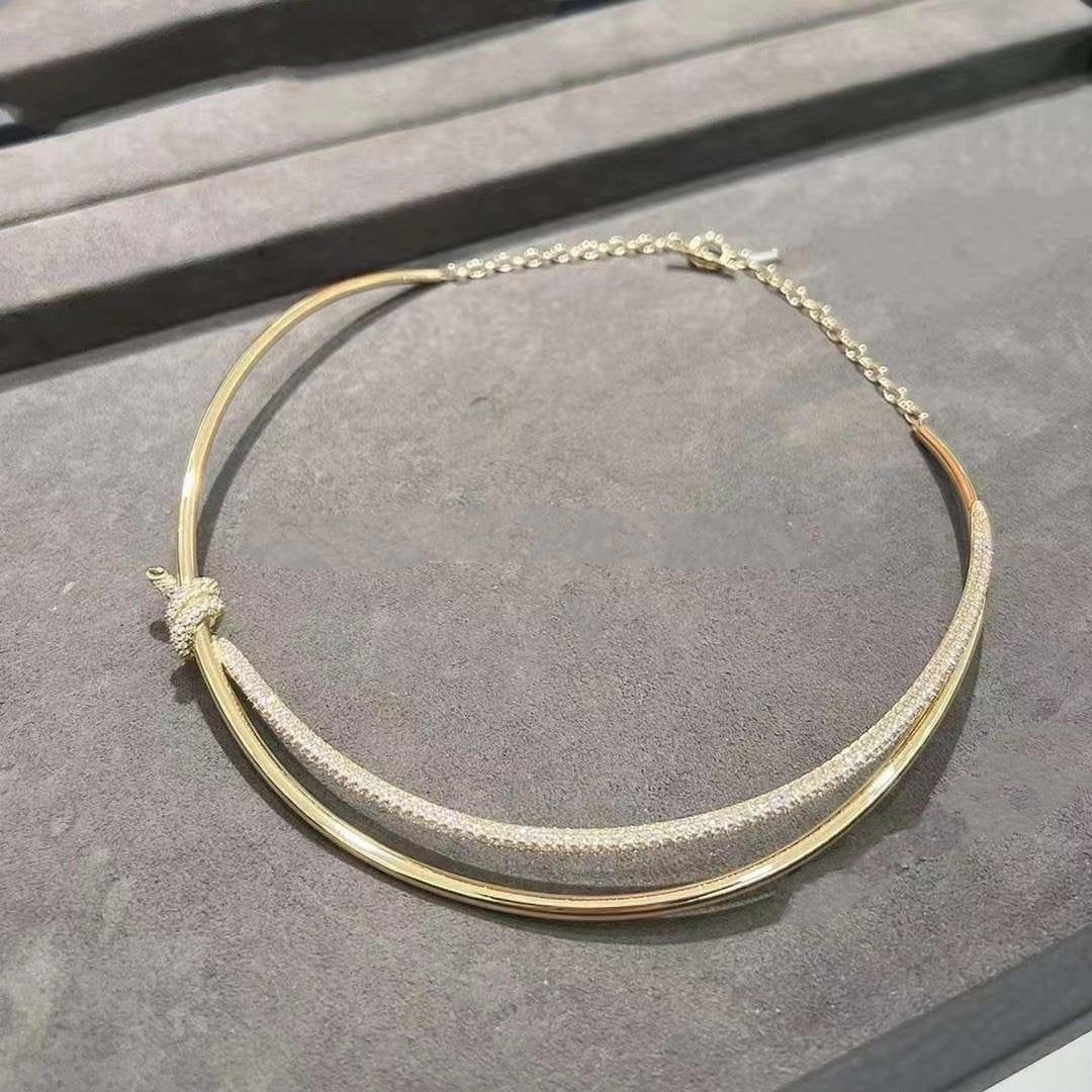 [Resenly Jewelry]KNOT DOUBLE ROW NECKLACE IN YELLOW GOLD WITH DIAMONDS