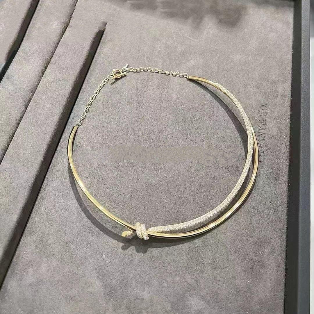 [Resenly Jewelry]KNOT DOUBLE ROW NECKLACE IN YELLOW GOLD WITH DIAMONDS
