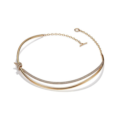 [Resenly Jewelry]KNOT DOUBLE ROW NECKLACE IN YELLOW GOLD WITH DIAMONDS