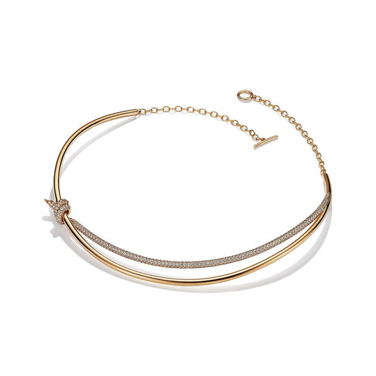 [Resenly Jewelry]KNOT DOUBLE ROW NECKLACE IN YELLOW GOLD WITH DIAMONDS