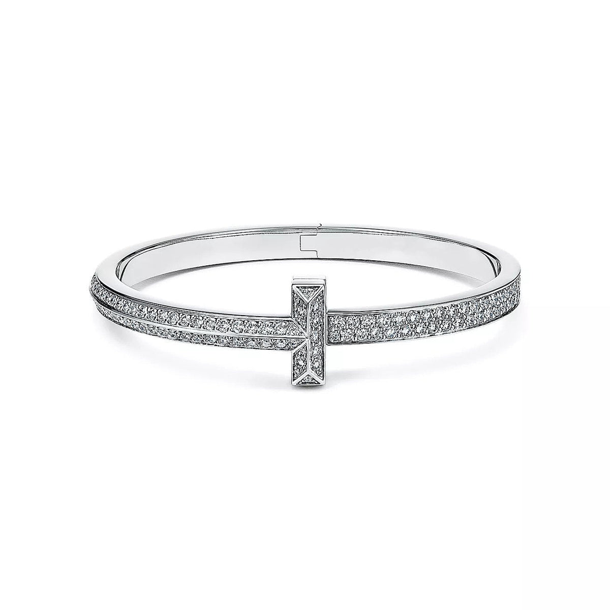 [Resenly Jewelry]WIDE DIAMONDS HINGED BANGLE SILVER