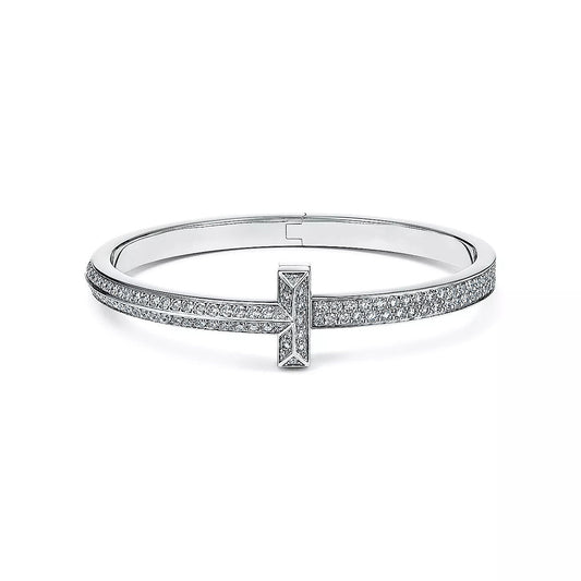 [Resenly Jewelry]WIDE DIAMONDS HINGED BANGLE SILVER