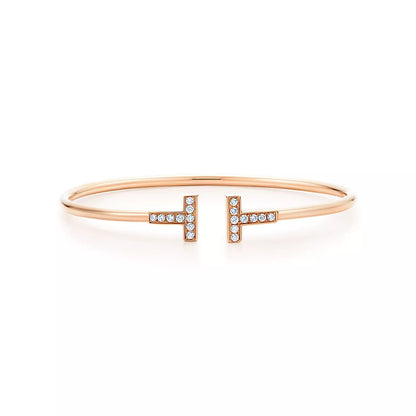 [Resenly Jewelry]T BRACELET PINK GOLD 1.8MM DIAMOND