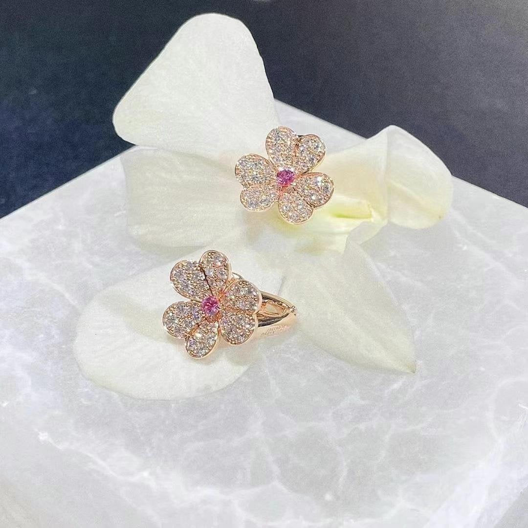 [Resenly Jewelry]FRIVOLE PINK GOLD FLOWER DIAMOND EARRINGS