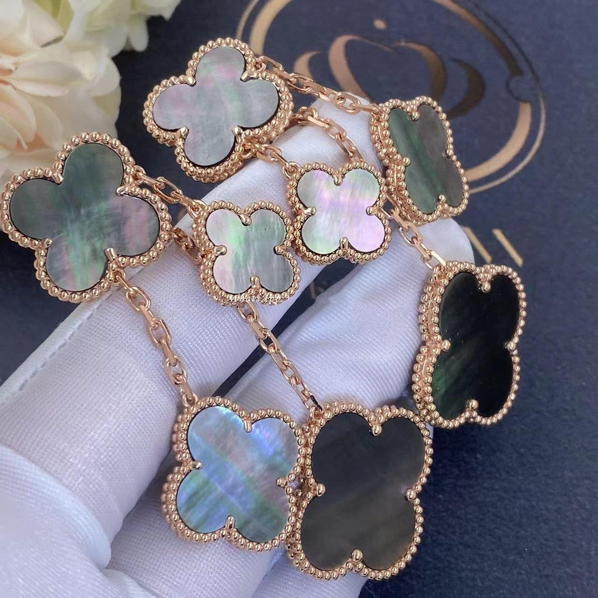 [Resenly Jewelry]CLOVER EARRINGS DARK MOP 4 MOTIFS ROSE GOLD