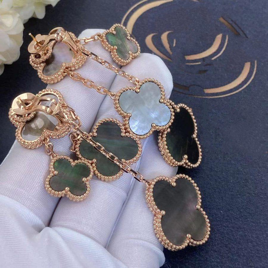 [Resenly Jewelry]CLOVER EARRINGS DARK MOP 4 MOTIFS ROSE GOLD