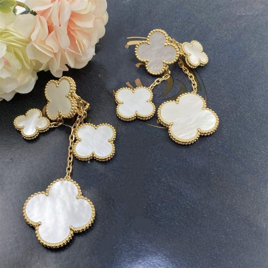 [Resenly Jewelry]CLOVER EARRINGS WHITE MOP 4 MOTIFS GOLD