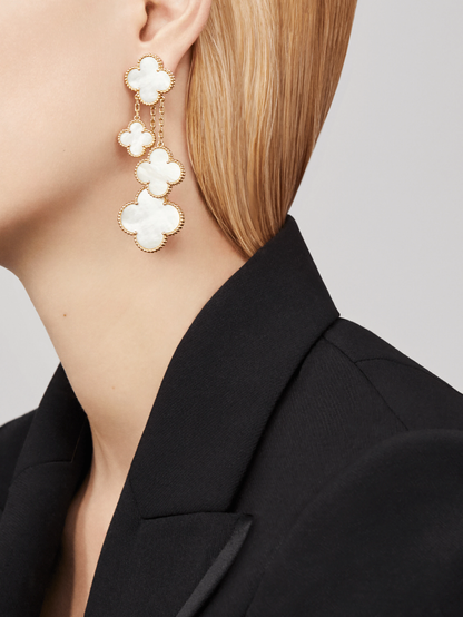 [Resenly Jewelry]CLOVER EARRINGS WHITE MOP 4 MOTIFS GOLD