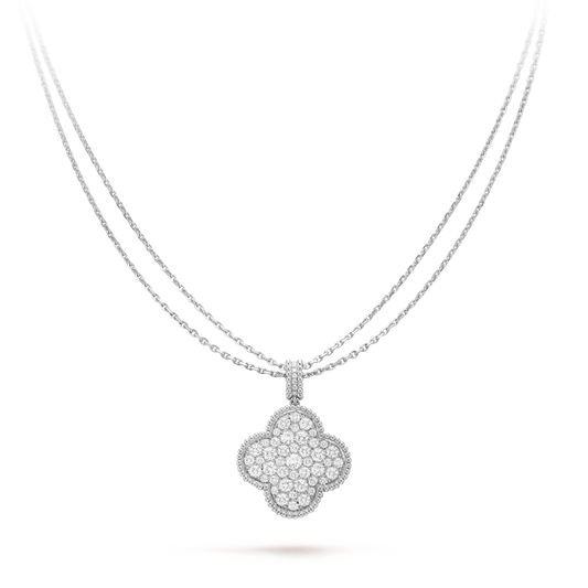 [Resenly Jewelry]CLOVER 25MM SILVER FULL DIAMOND BIG CLOVER NECKLACE
