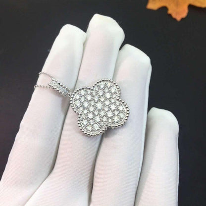 [Resenly Jewelry]CLOVER 25MM SILVER FULL DIAMOND BIG CLOVER NECKLACE