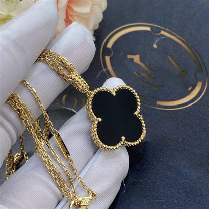 [Resenly Jewelry]CLOVER 25MM GOLD ONYX BIG CLOVER NECKLACE