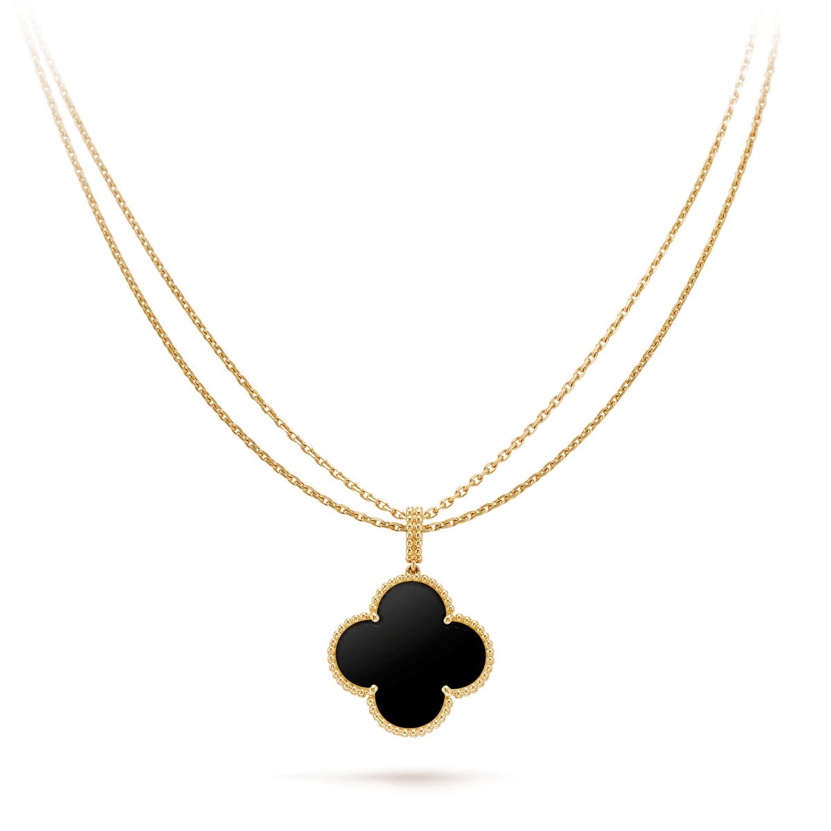 [Resenly Jewelry]CLOVER 25MM GOLD ONYX BIG CLOVER NECKLACE