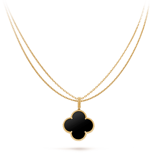 [Resenly Jewelry]CLOVER 25MM GOLD ONYX BIG CLOVER NECKLACE