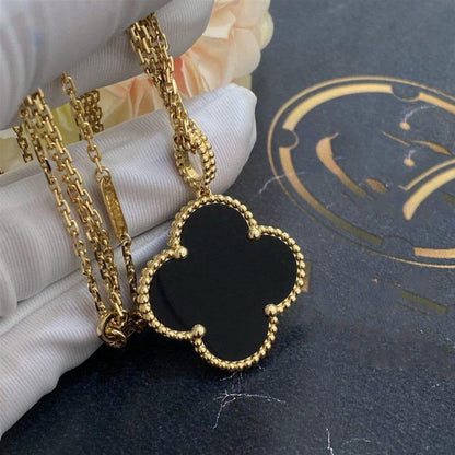 [Resenly Jewelry]CLOVER 25MM GOLD ONYX BIG CLOVER NECKLACE