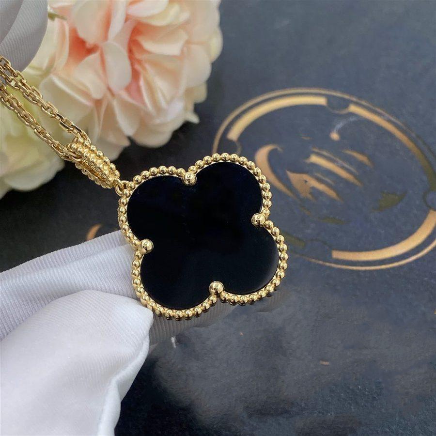 [Resenly Jewelry]CLOVER 25MM GOLD ONYX BIG CLOVER NECKLACE