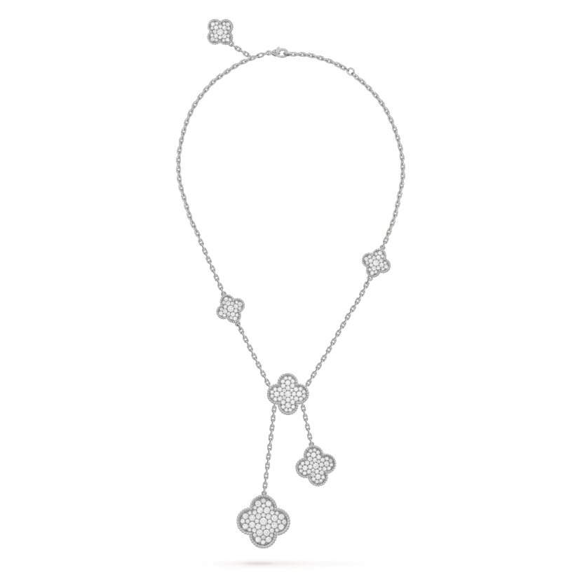 [Resenly Jewelry]CLOVER 5 MOTIFS SILVER DIAMONDS NECKLACE