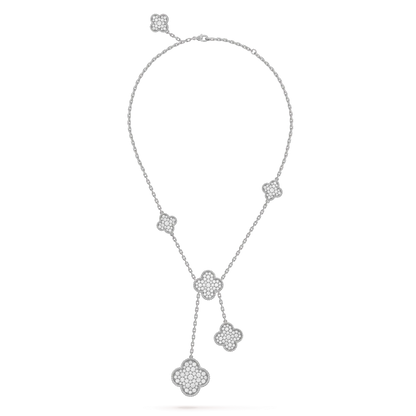[Resenly Jewelry]CLOVER 5 MOTIFS SILVER DIAMONDS NECKLACE