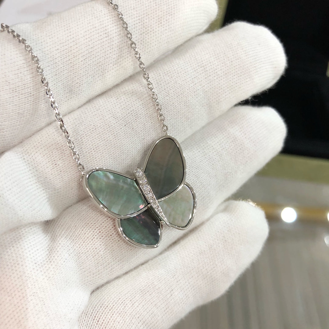 [Resenly Jewelry]LARGE BUTTERFLY SILVER PENDANT DIAMOND NECKLACE