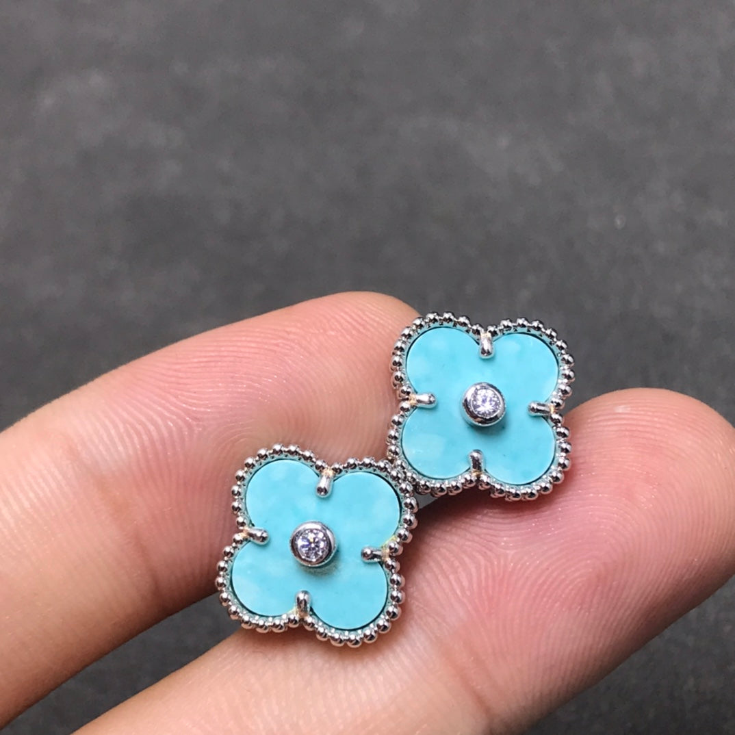 [Resenly Jewelry]CLOVER 1 DIAMOND BLUE SKY SILVER EARRINGS