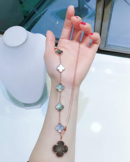 [Resenly Jewelry]COMBINED BRACELET 5 MOTIFS AND NECKLACE DARK MOP ROSE GOLD