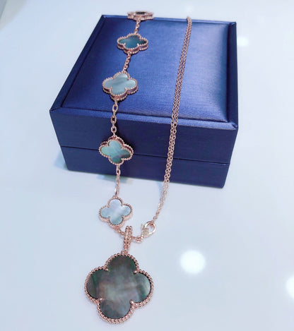 [Resenly Jewelry]COMBINED BRACELET 5 MOTIFS AND NECKLACE DARK MOP ROSE GOLD