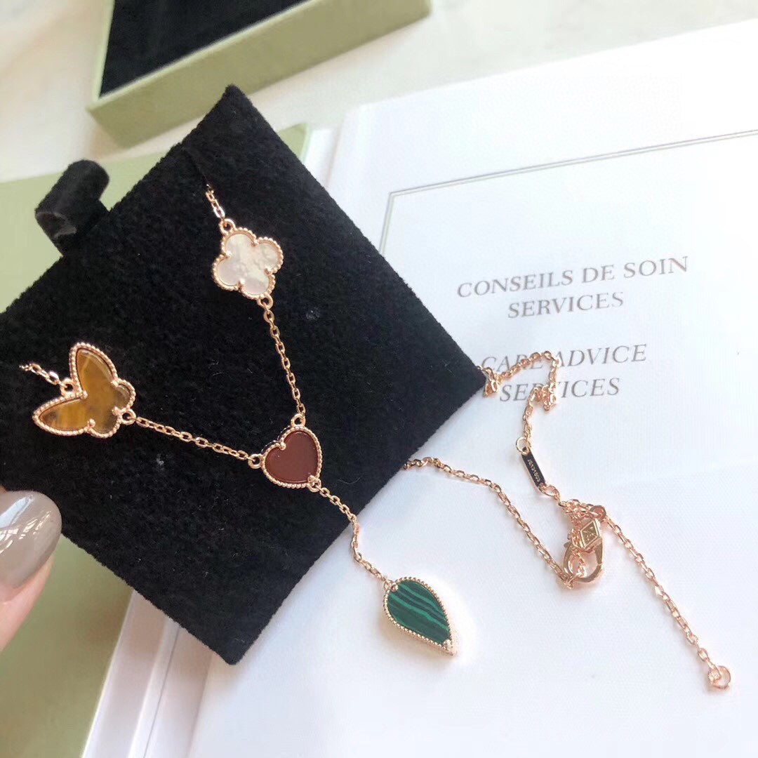 [Resenly Jewelry]LUCKY SPRING 4 MOTIFS ROSE GOLD NECKLACE
