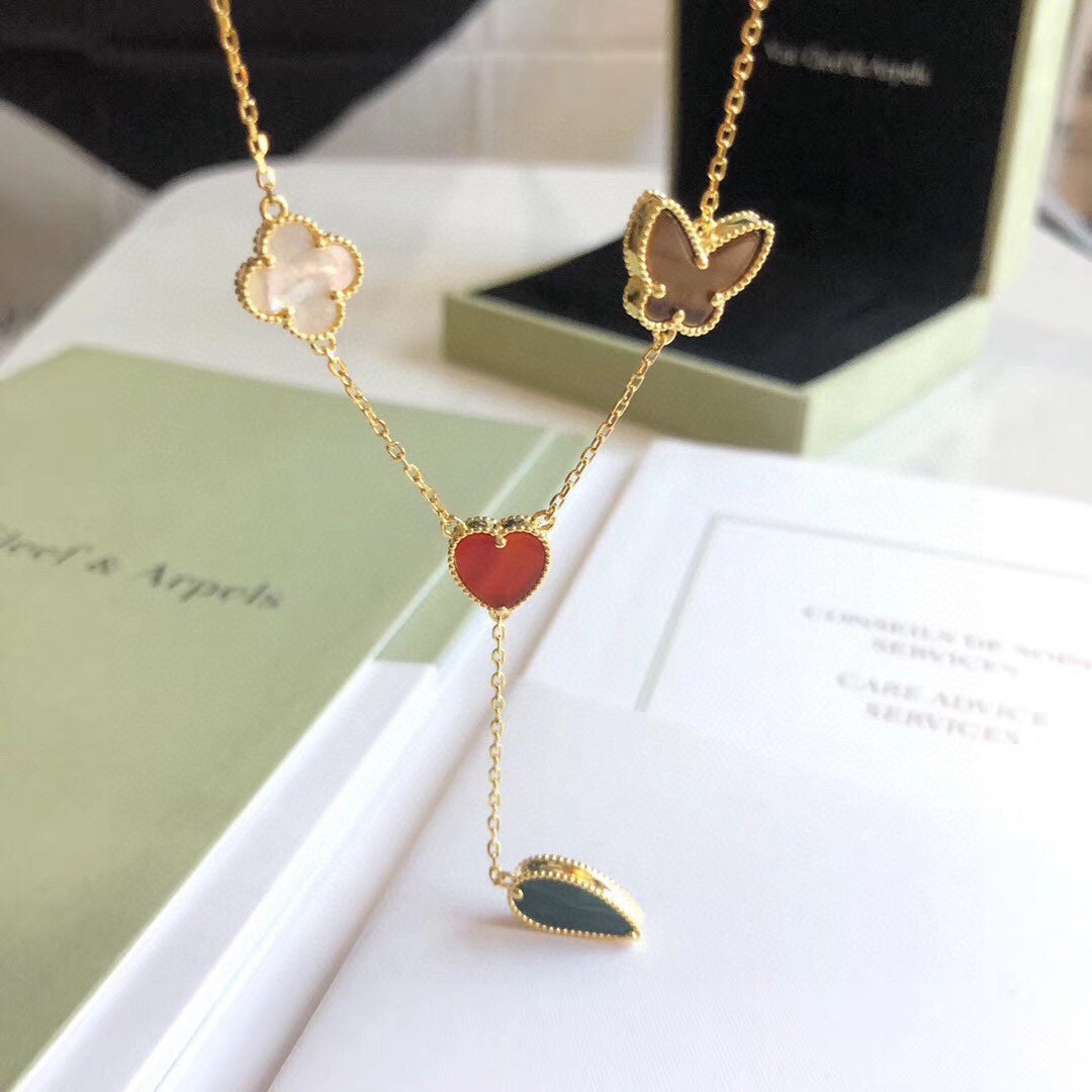 [Resenly Jewelry]LUCKY SPRING 4 MOTIFS ROSE GOLD NECKLACE