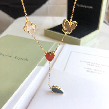 [Resenly Jewelry]LUCKY SPRING 4 MOTIFS ROSE GOLD NECKLACE