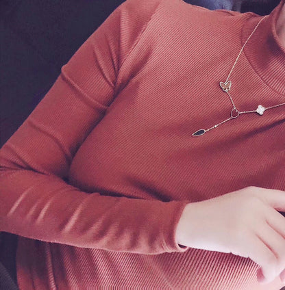 [Resenly Jewelry]LUCKY SPRING 4 MOTIFS ROSE GOLD NECKLACE