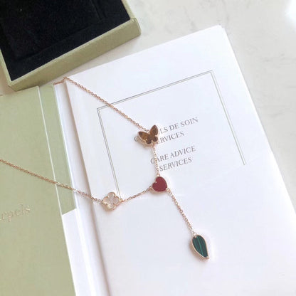 [Resenly Jewelry]LUCKY SPRING 4 MOTIFS ROSE GOLD NECKLACE