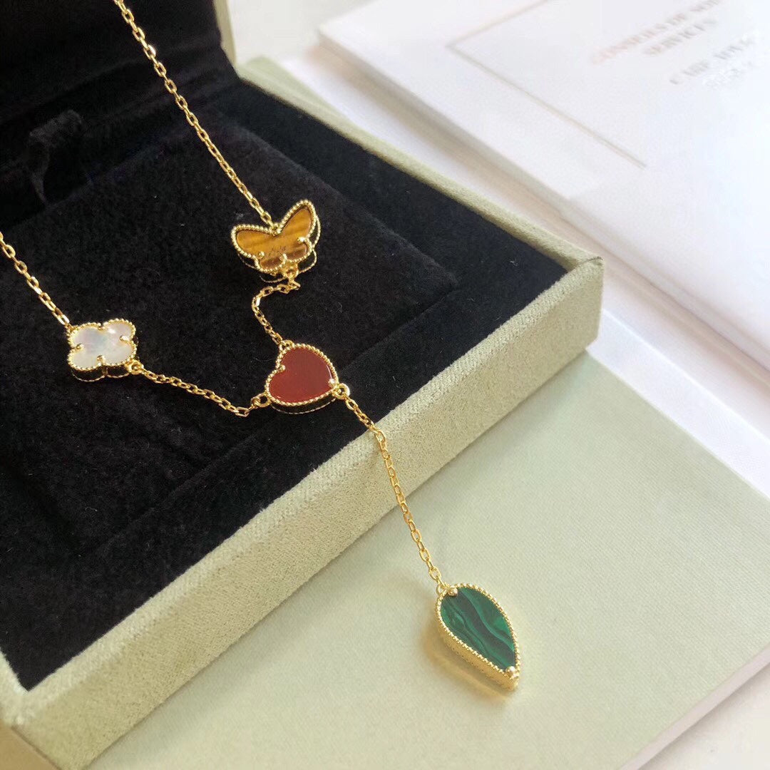 [Resenly Jewelry]LUCKY SPRING 4 MOTIFS ROSE GOLD NECKLACE