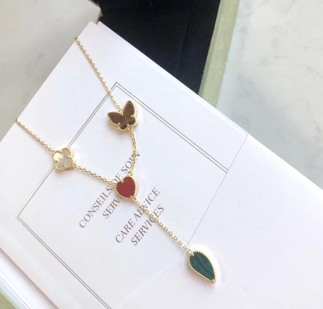 [Resenly Jewelry]LUCKY SPRING 4 MOTIFS ROSE GOLD NECKLACE