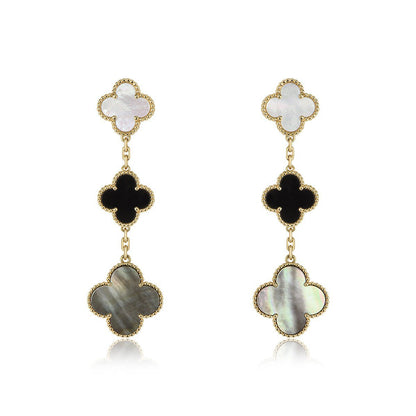 [Resenly Jewelry]CLOVER EARRINGS GOLD ONYX MOP 3 MOTIF