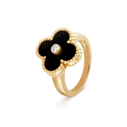 [Resenly Jewelry]CLOVER ONYX RING GOLD DIAMOND