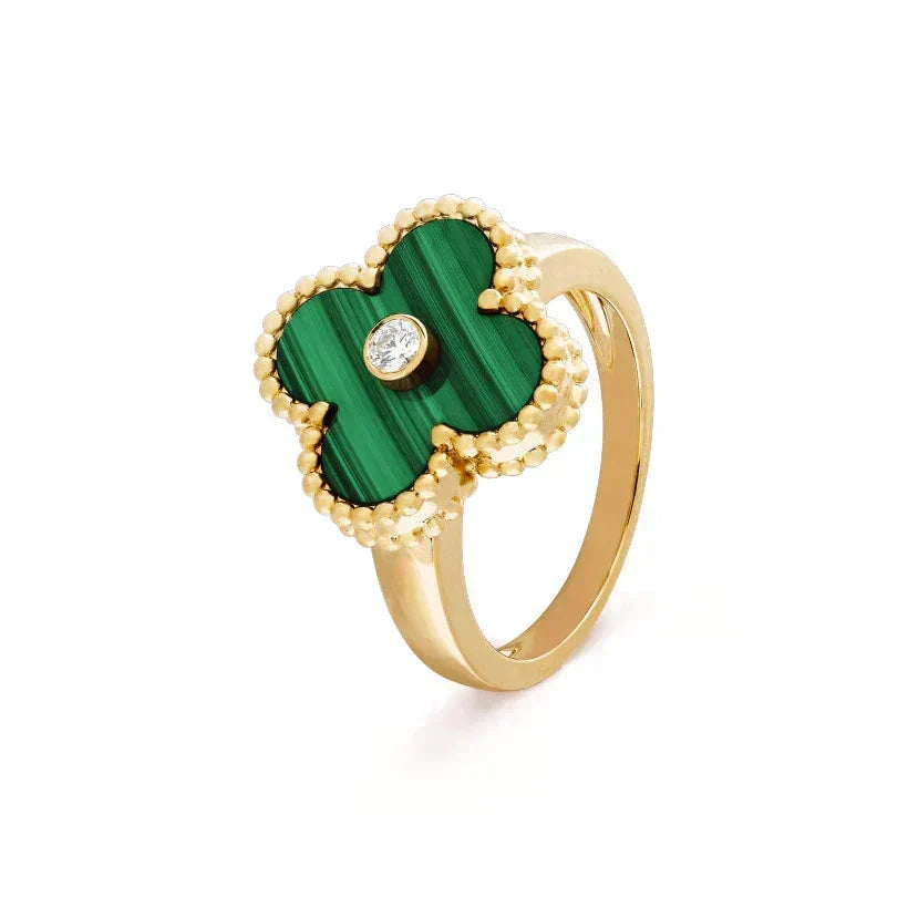 [Resenly Jewelry]CLOVER MALACHITE RING GOLD DIAMOND