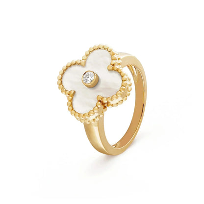 [Resenly Jewelry]CLOVER PINK MOP RING GOLD DIAMOND