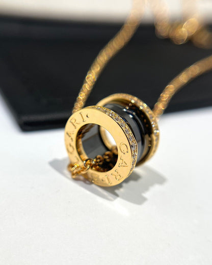 [Resenly Jewelry]ZERO 1 BLACK CERAMIC DIAMOND PINK GOLD NECKLACE
