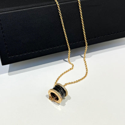 [Resenly Jewelry]ZERO 1 BLACK CERAMIC DIAMOND PINK GOLD NECKLACE