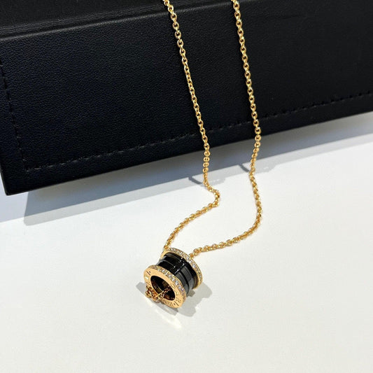[Resenly Jewelry]ZERO 1 BLACK CERAMIC DIAMOND PINK GOLD NECKLACE