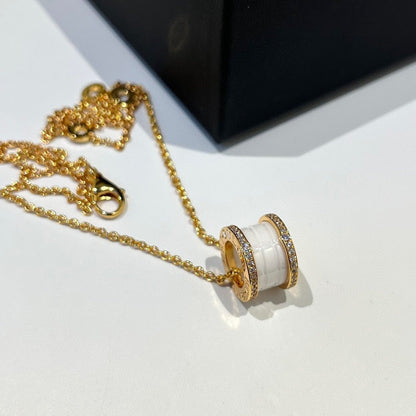 [Resenly Jewelry]ZERO 1 WHITE CERAMIC DIAMOND PINK GOLD NECKLACE