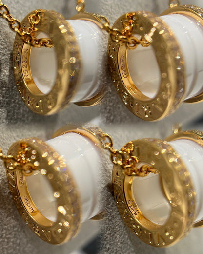 [Resenly Jewelry]ZERO 1 WHITE CERAMIC DIAMOND PINK GOLD NECKLACE